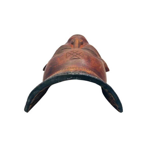 Large Vintage Wooden African Warrior Mask Wall Decor Hand Carved 16" x 9" - Picture 5 of 8